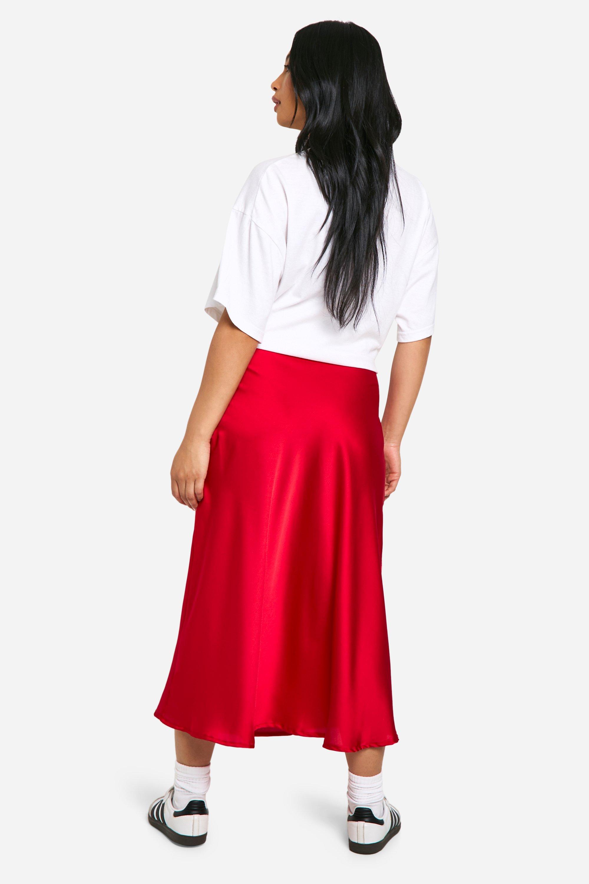 boohoo Petite Satin Slip Midaxi Skirt Red Size 8