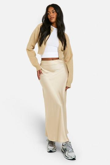 Tall Satin Slip Midi Skirt taupe