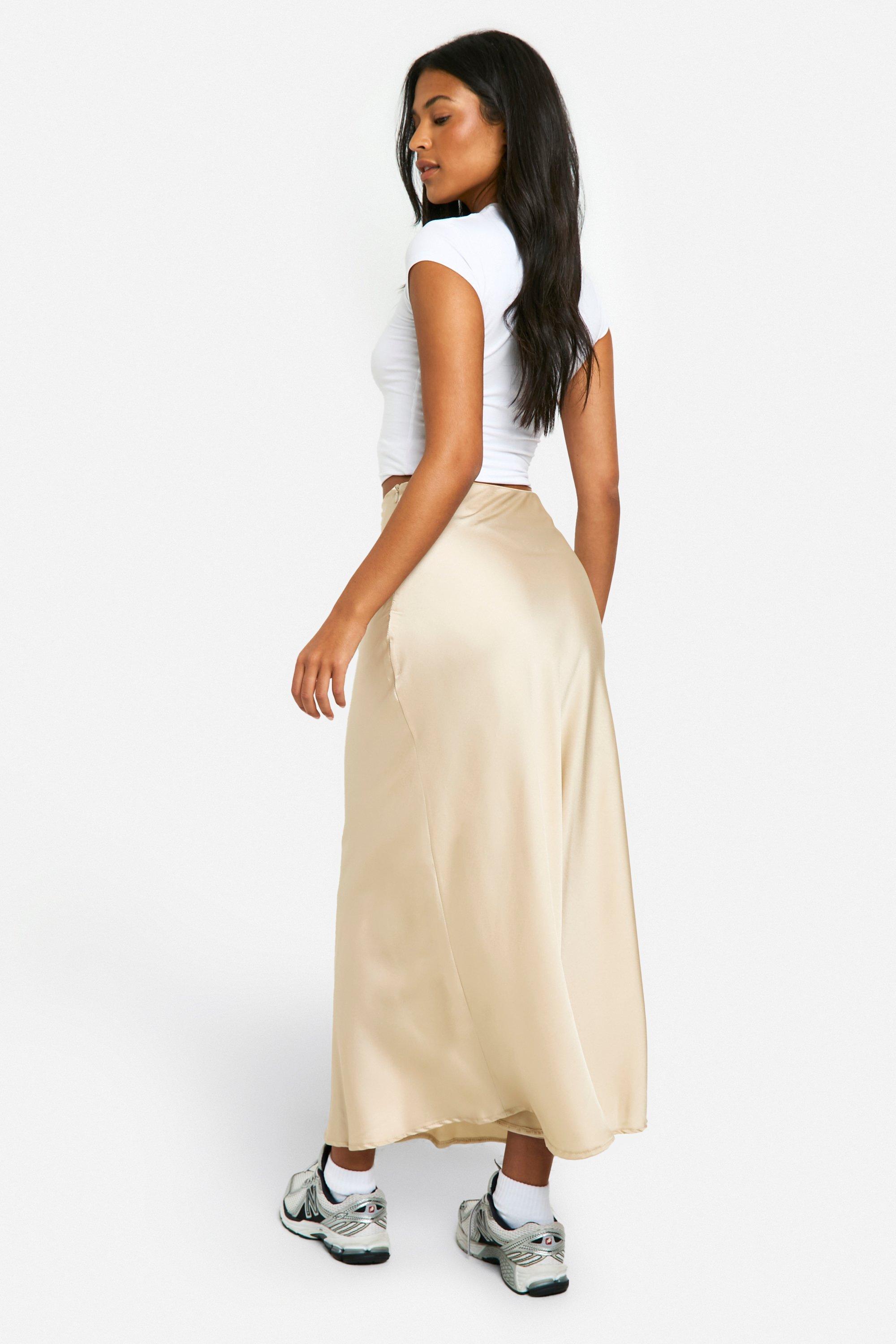 boohoo Women s Tall Satin Slip Midaxi Skirt Natural Maxi Skirts
