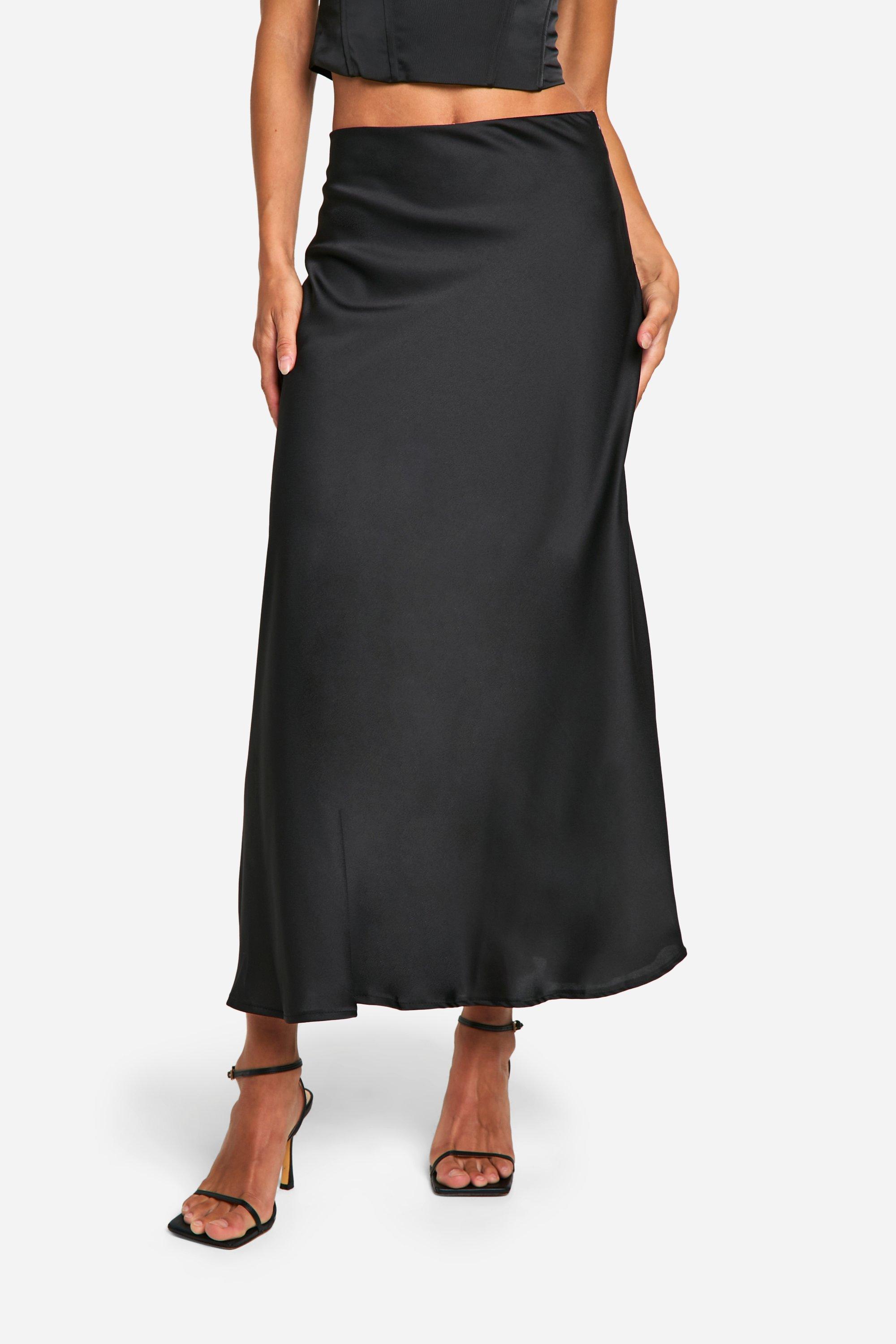 Boohoo Women s Tall Satin Slip Midaxi Skirt Black