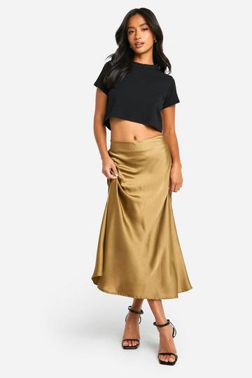 Petite Satin Slip Midaxi Skirt olive