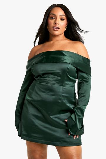 Plus Satin Off The Shoulder Dress emerald