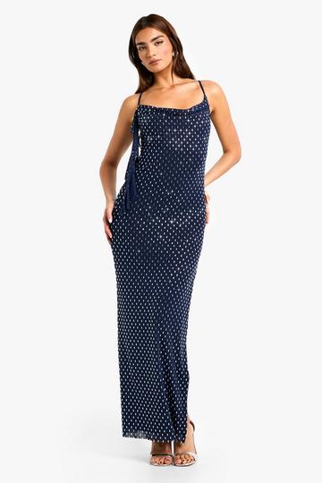 Premium Hot Fix Cowl Neck Maxi Dress navy