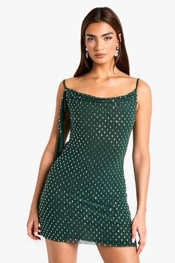 Premium Hot Fix Cowl Neck Mini Dress emerald