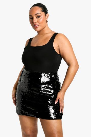 Black Plus Premium Sequin Mini Skirt