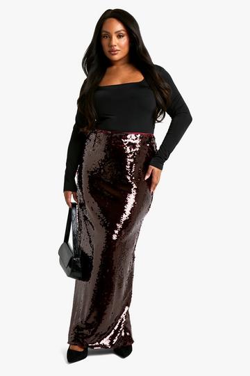 Plus Premium Glitter Maxi Rok Met Pailletten malbec