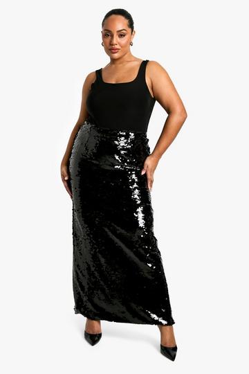 Black Plus Premium Sequin Maxi Skirt