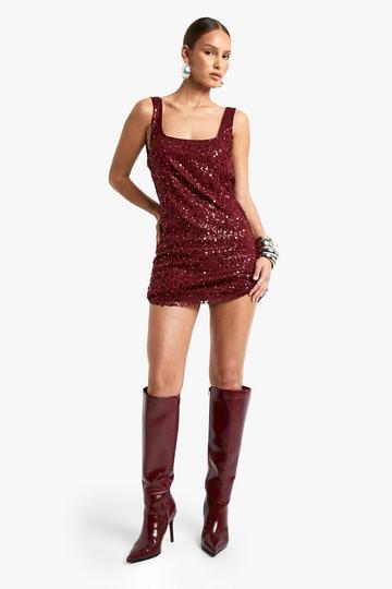 Scoop Back Sleeveless Sequin Mini Dress red