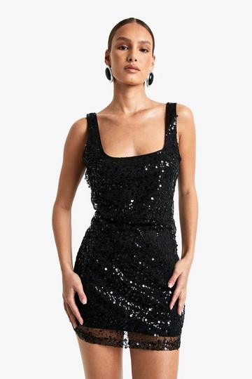 Black Scoop Back Sleeveless Sequin Mini Dress