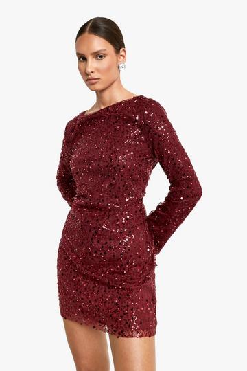 Flare Sleeve Tie Back Sequin Mini Dress red