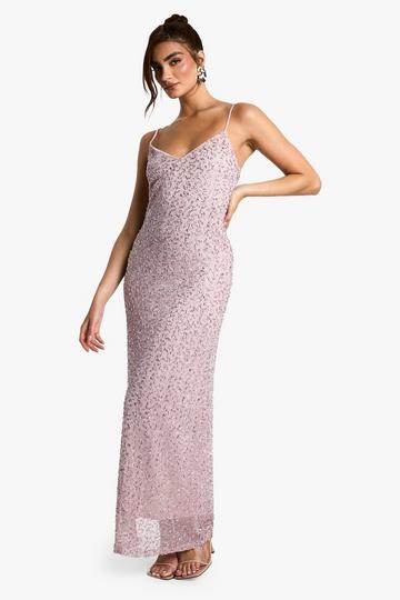 V Neck Hand Embellished Maxi Dress pink