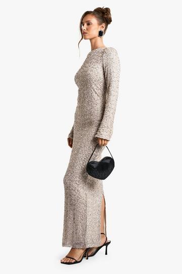 Open Back Sequin Maxi Dress mocha