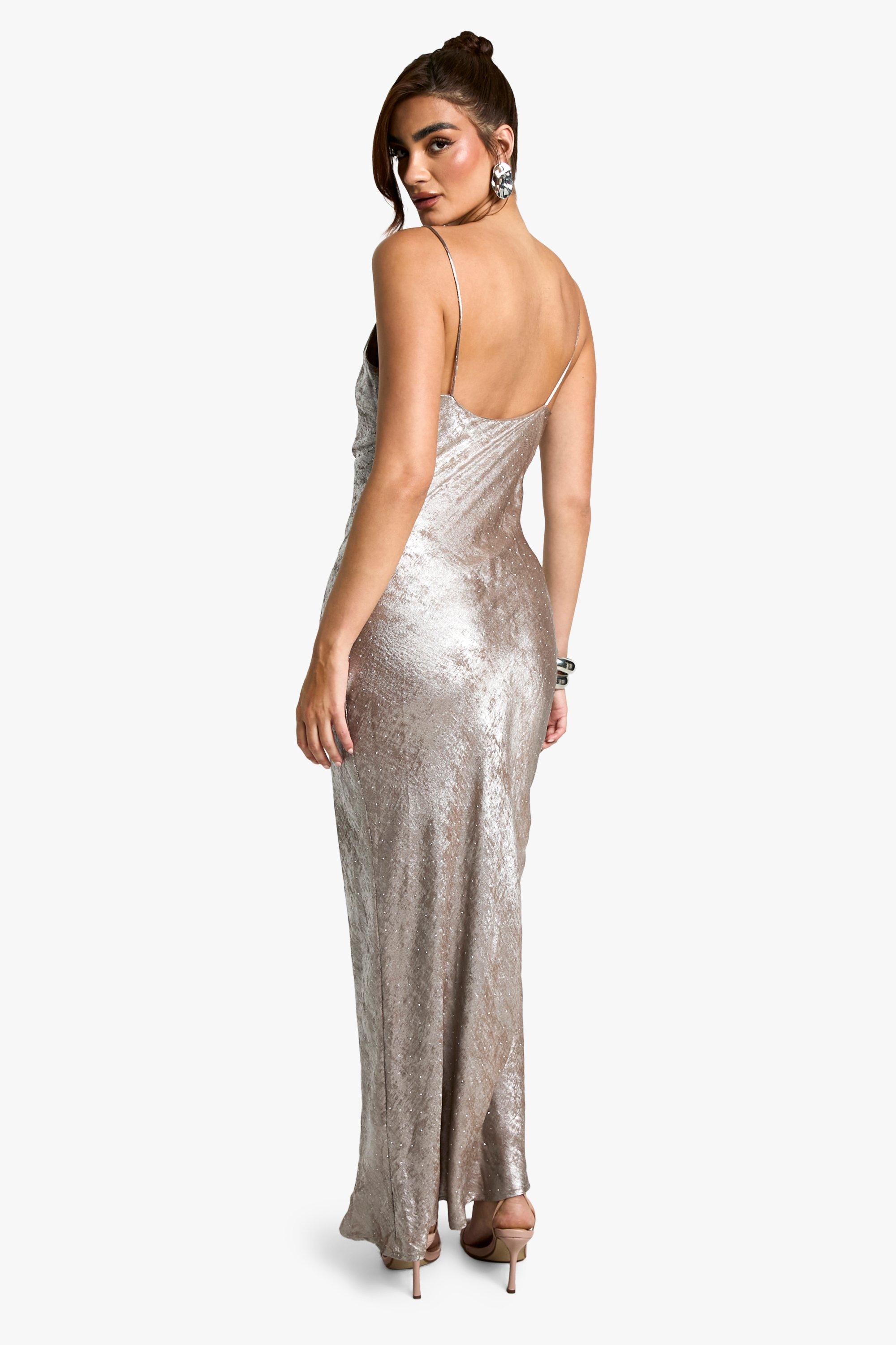 Silver satin maxi dress online