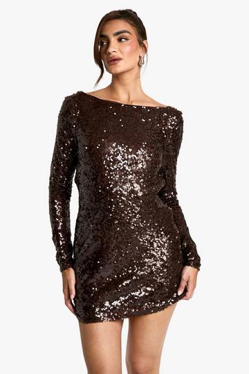 Cowl Neck Back Sequin Mini Dess chocolate