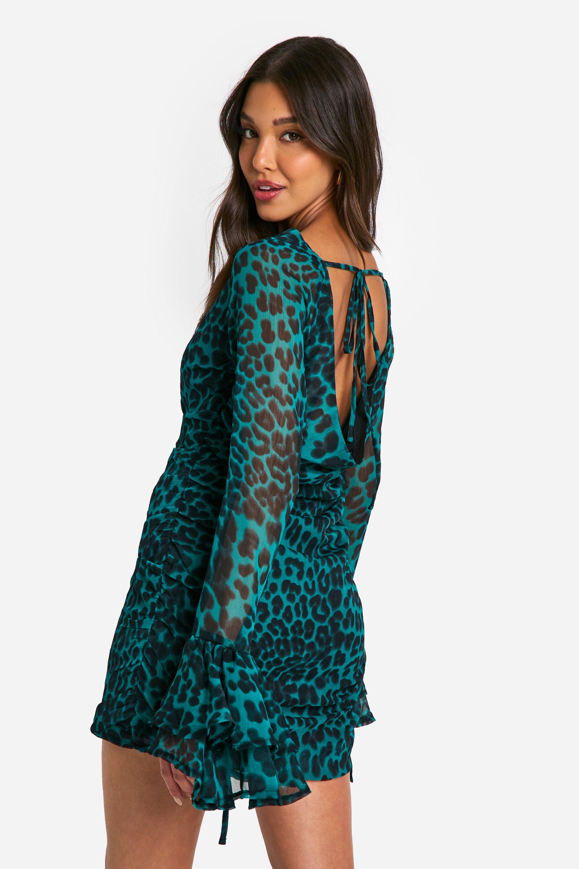 Boohoo green leopard print dress shop