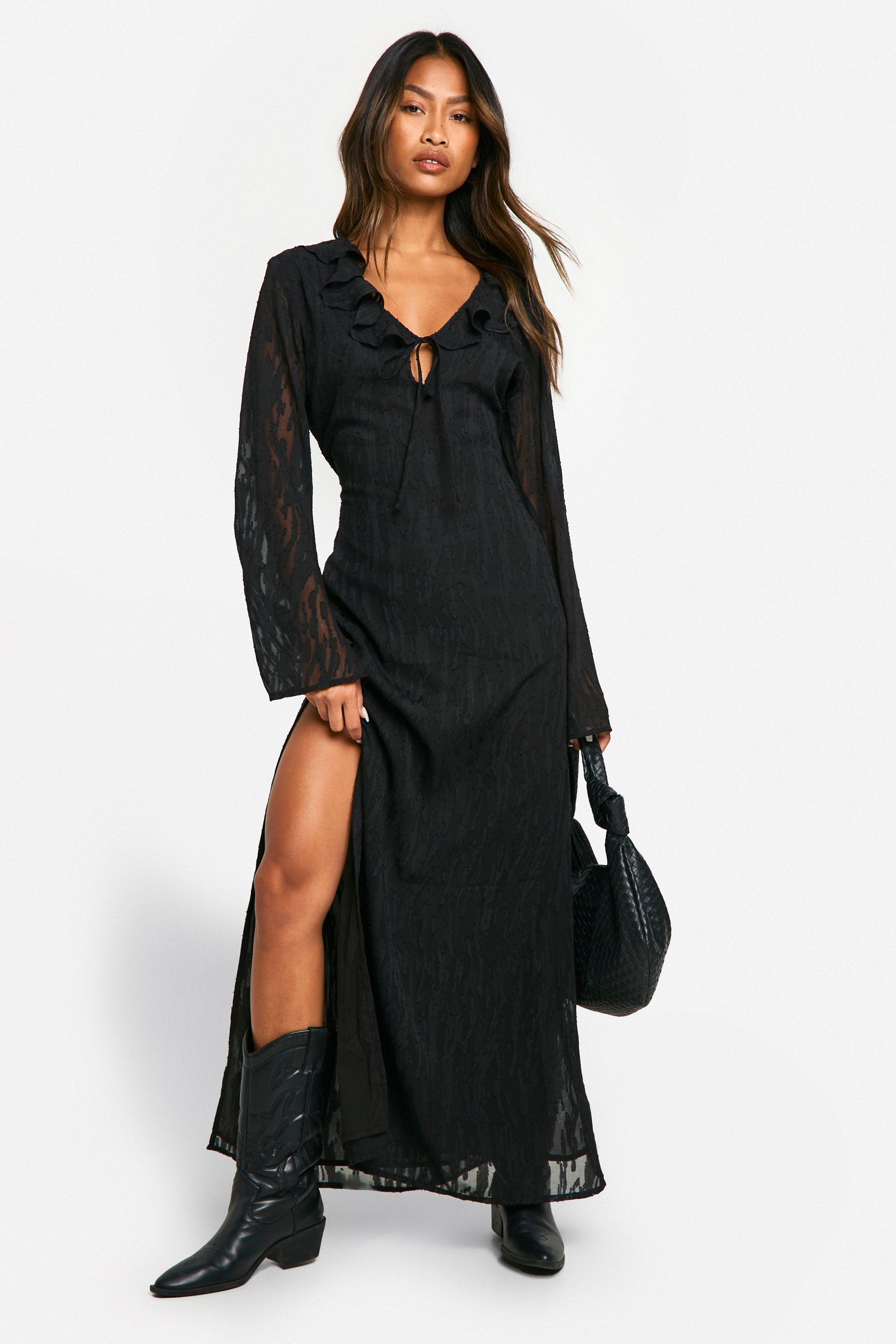 Jacquard Frill Side Split Maxi Dress boohoo UK
