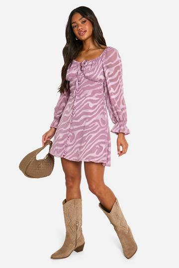 Zebra Jacquard Milkmaid Mini Dress mauve