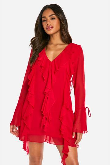 Crinkle Chiffon Ruffle Mini Dress red