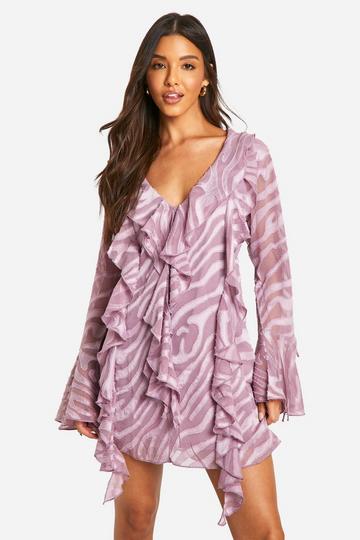 Burnout Zebra Ruffle Mini Dress mauve