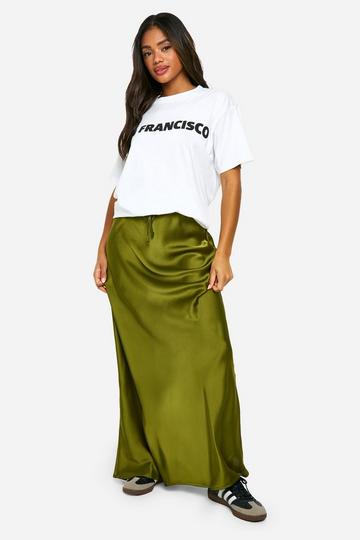 Drawstring Tie Waist Satin Maxi Skirt forest