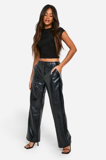 PU Krokodillen Low Rise Broek Met Rechte Pijpen black