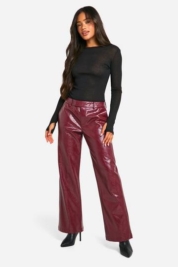 PU Krokodillen Low Rise Broek Met Rechte Pijpen berry