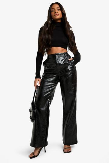 Croc Pu Straight Leg Pants black