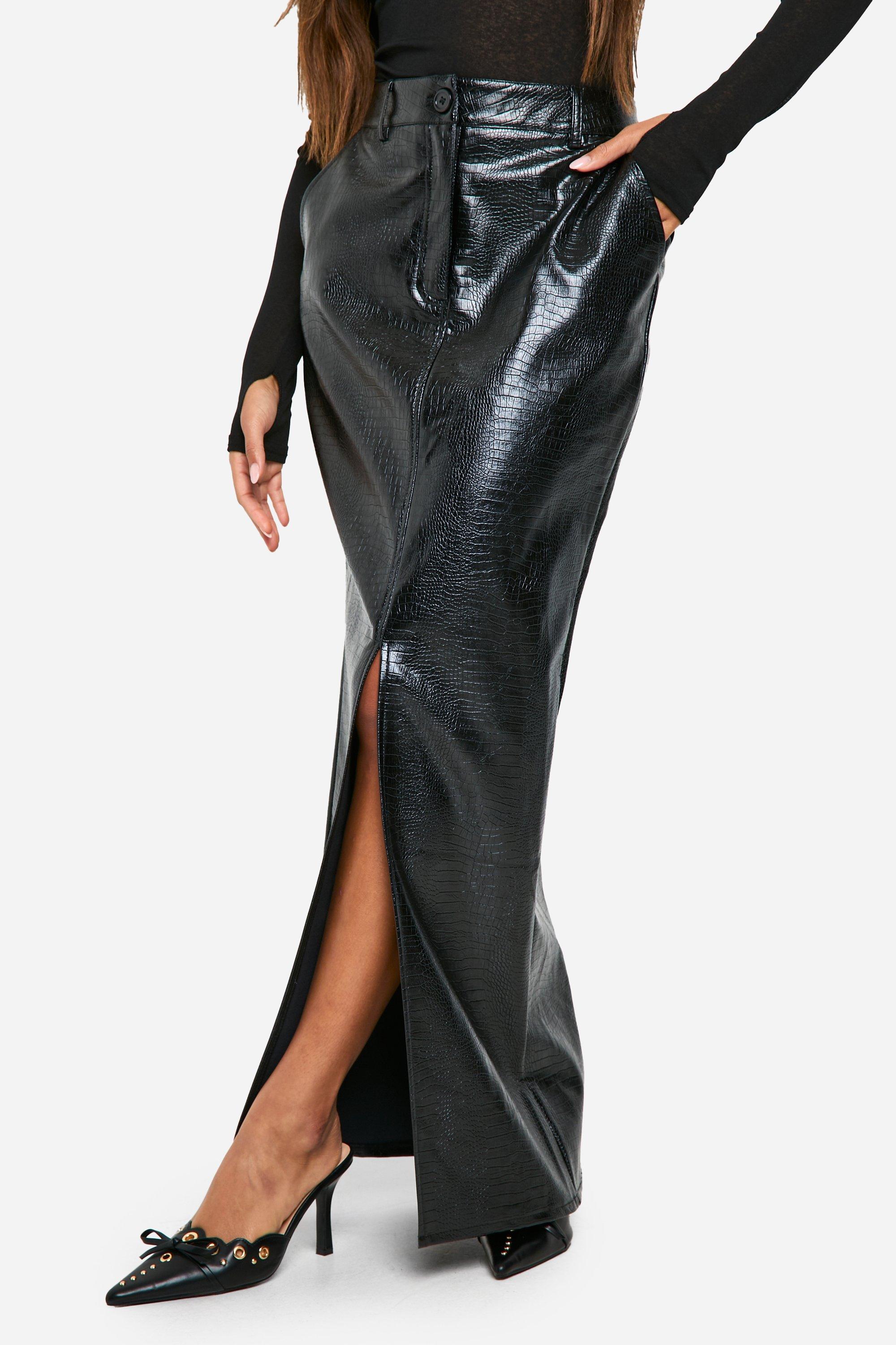 Croc Pu Split Front Maxi Skirt boohoo IE