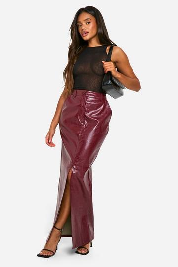 PU Krokodillen Maxi Rok Met Split berry