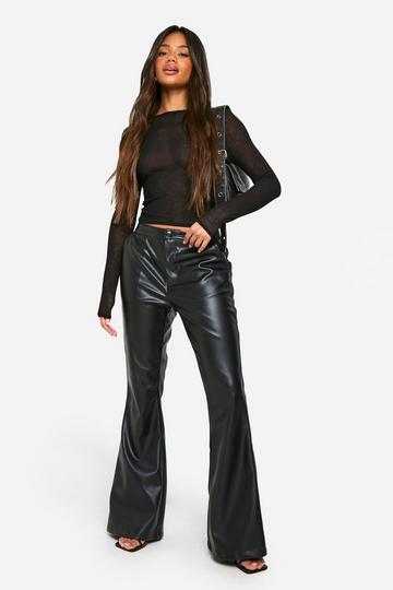 Black High Waisted Pu Flare Trouser