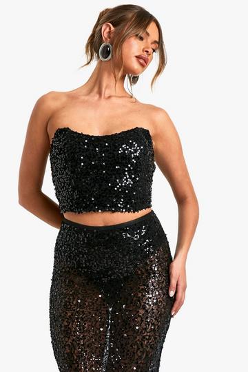 Sequin Strapless Longline Corset black