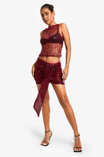 Sequin Drape Mini Skirt malbec