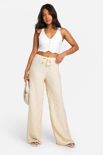 Petite Textured Crinkle Wide Leg Trouser natural