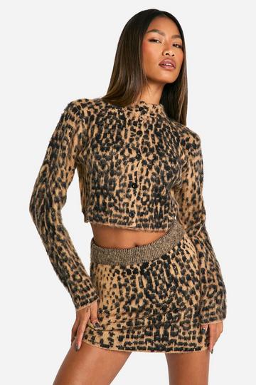 Brushed Leopard Knitted Mini Skirt brown