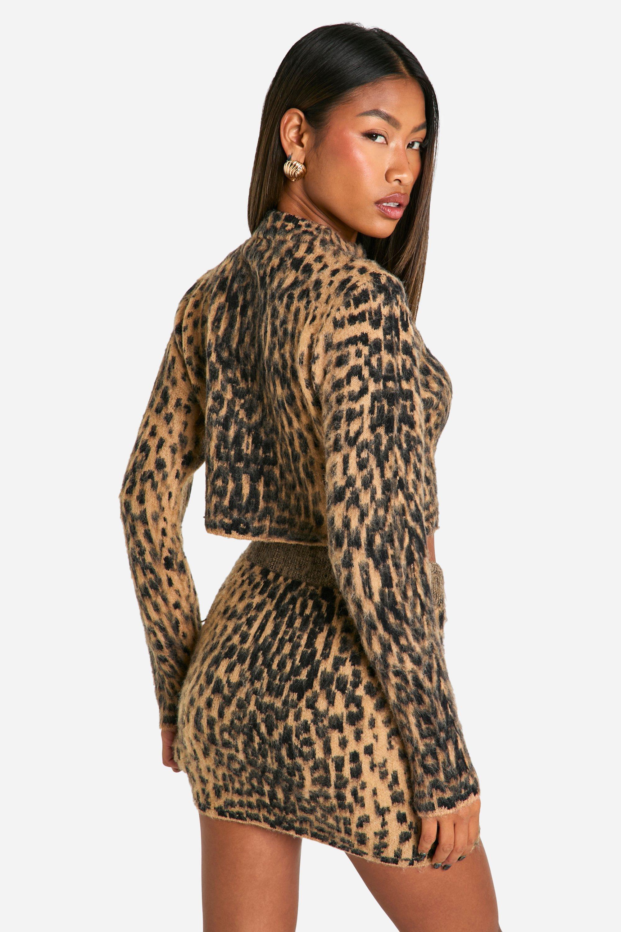 Brushed Leopard Knitted Mini Skirt boohoo UK