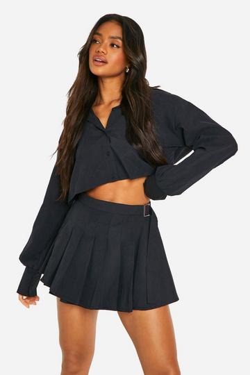 Black Soft Touch Wrap Belted Mini Tennis Skirt