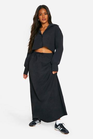 Black Soft Touch Drawstring Waist Maxi Skirt