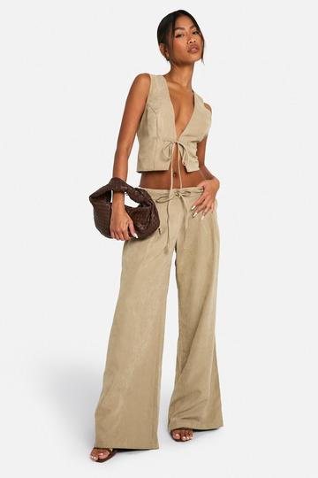 Khaki Drawstring Wide Leg Trousers