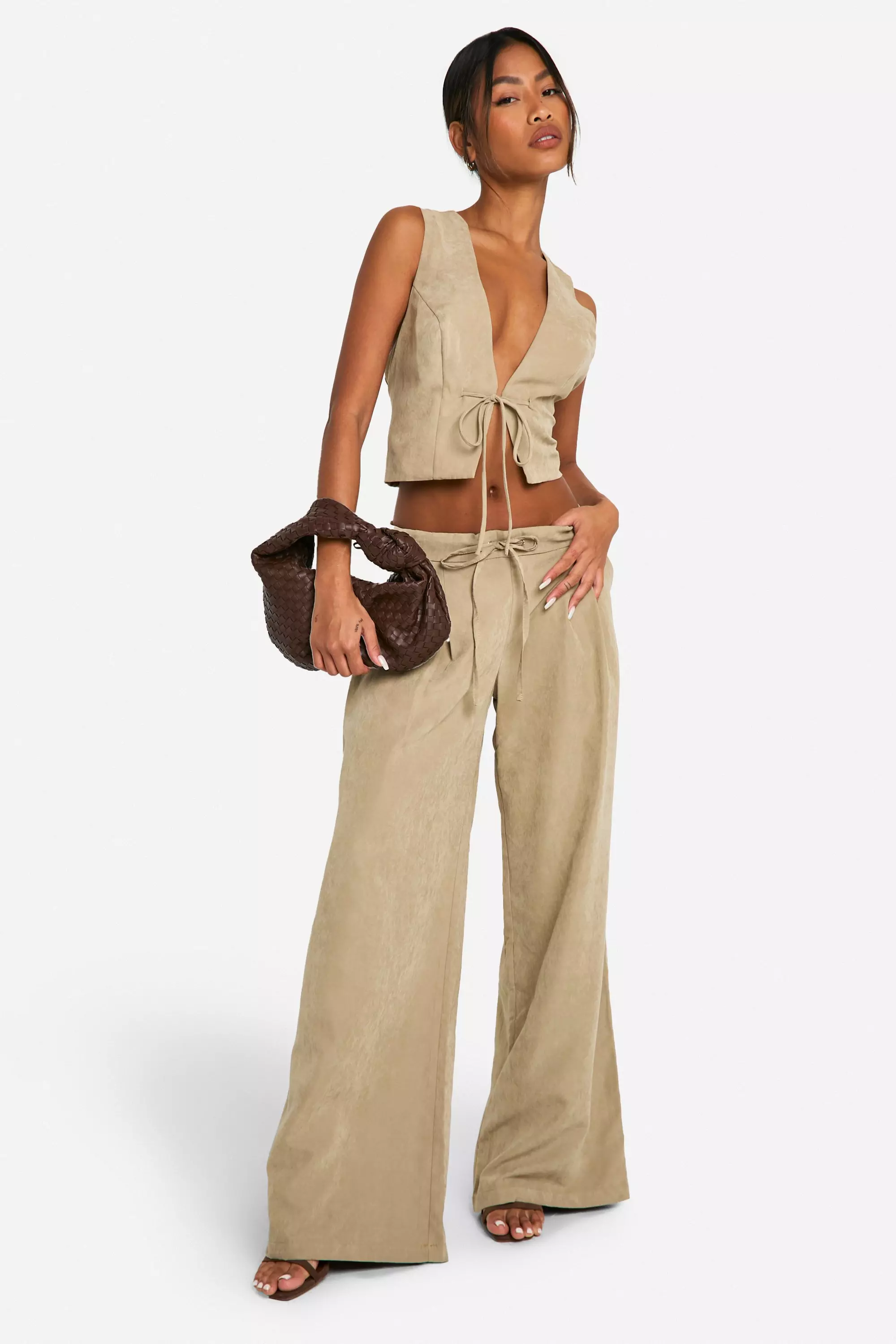 Khaki Drawstring Wide Leg Trousers alternative image