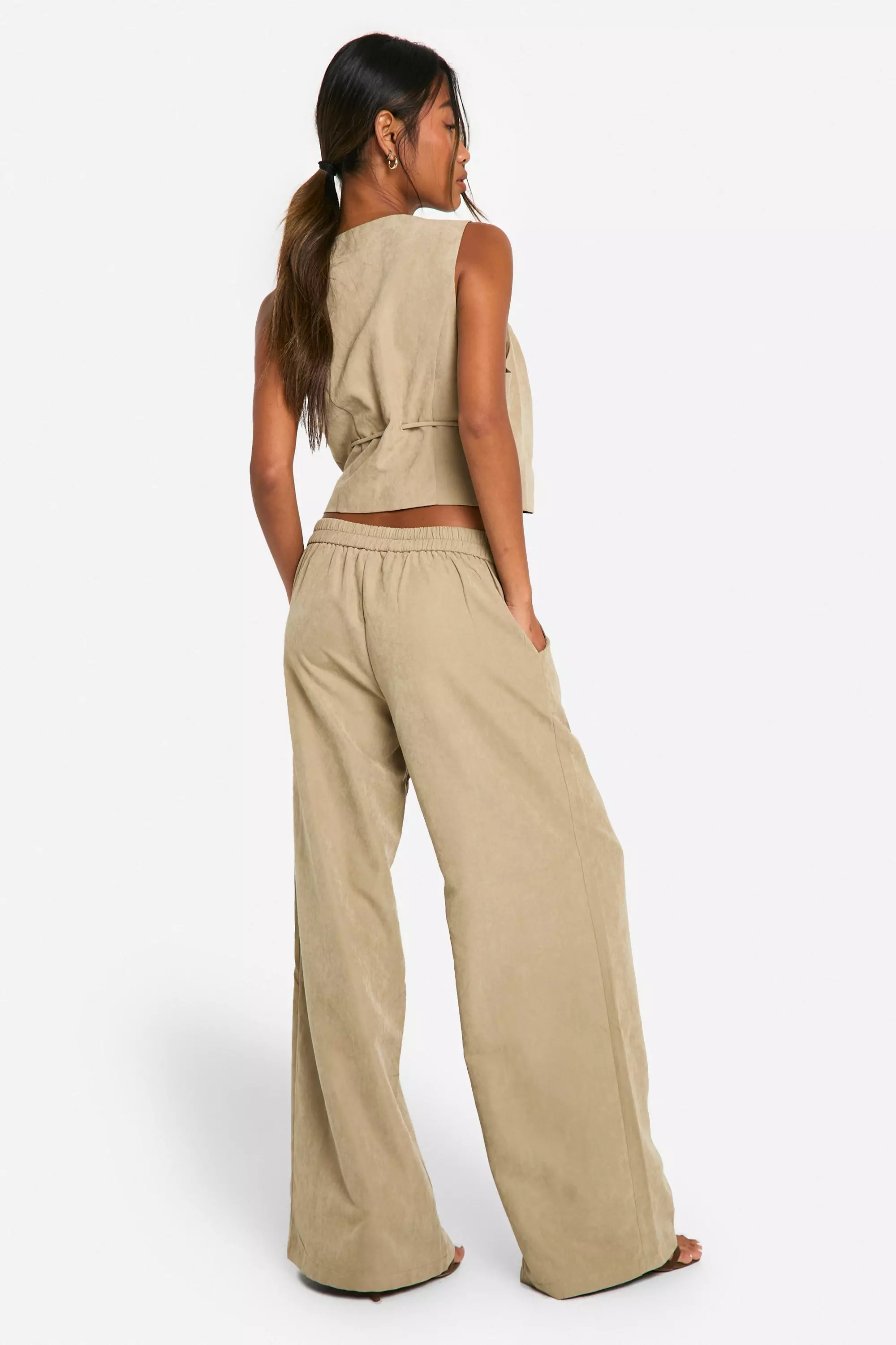 Khaki Drawstring Wide Leg Trousers alternative image