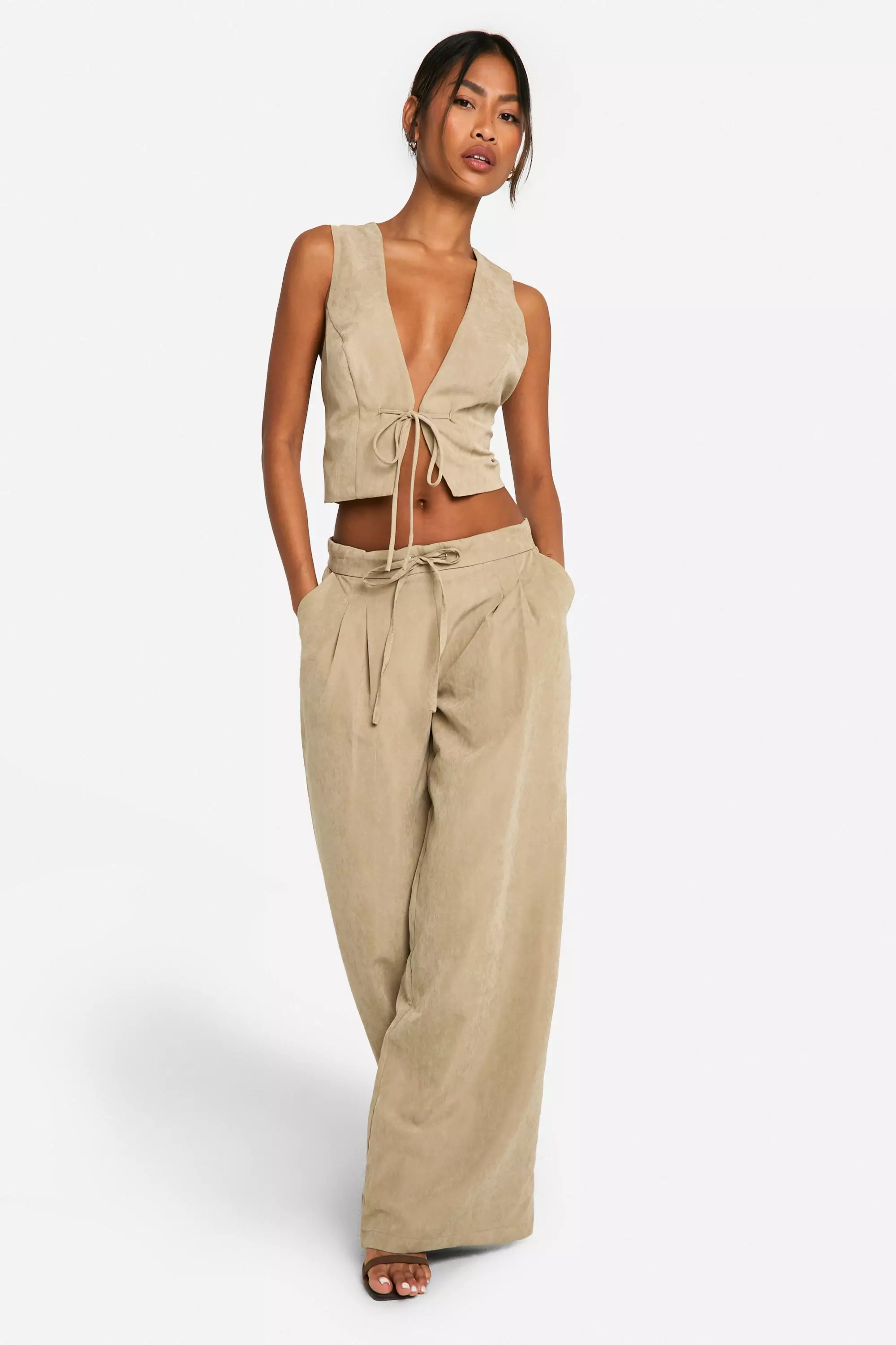 Khaki Drawstring Wide Leg Trousers alternative image