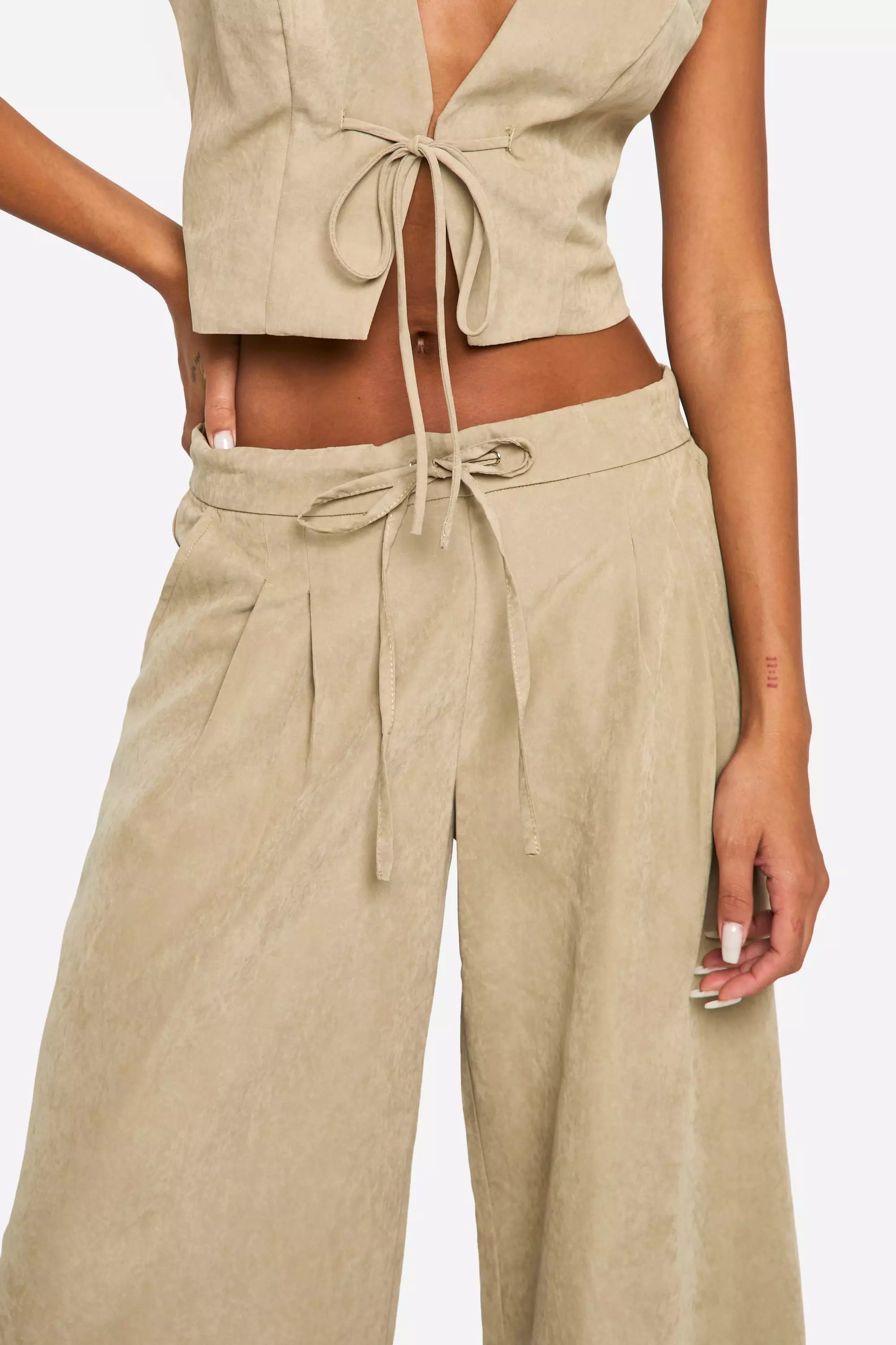 Khaki Drawstring Wide Leg Trousers alternative image