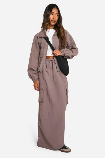 Nylon Cargo Maxi Rok mocha