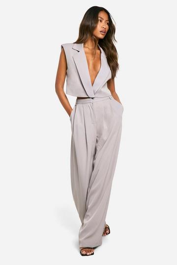 Pleat Detail Tailored Wide Leg Pants silver