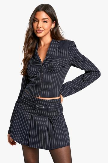 Pinstripe Corset Cropped Blazer navy