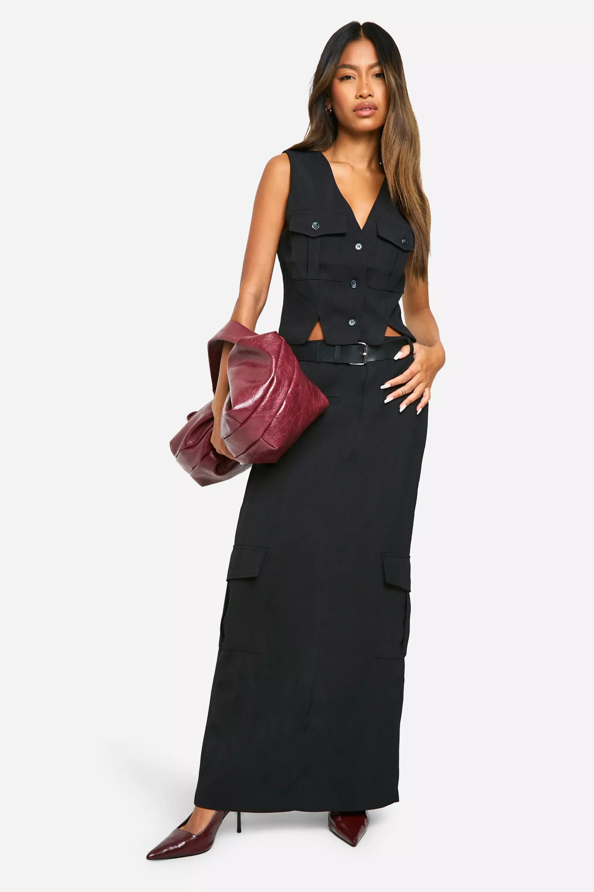 Black Cargo Pocket Woven Waistcoat  alternative image