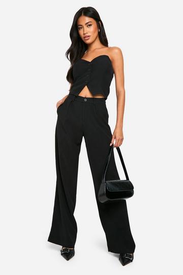 Black Pleat Detail Tailored Straight Leg Trousers