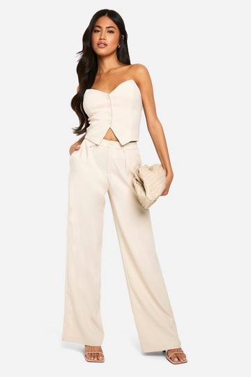 Pleat Detail Tailored Straight Leg Trousers ecru