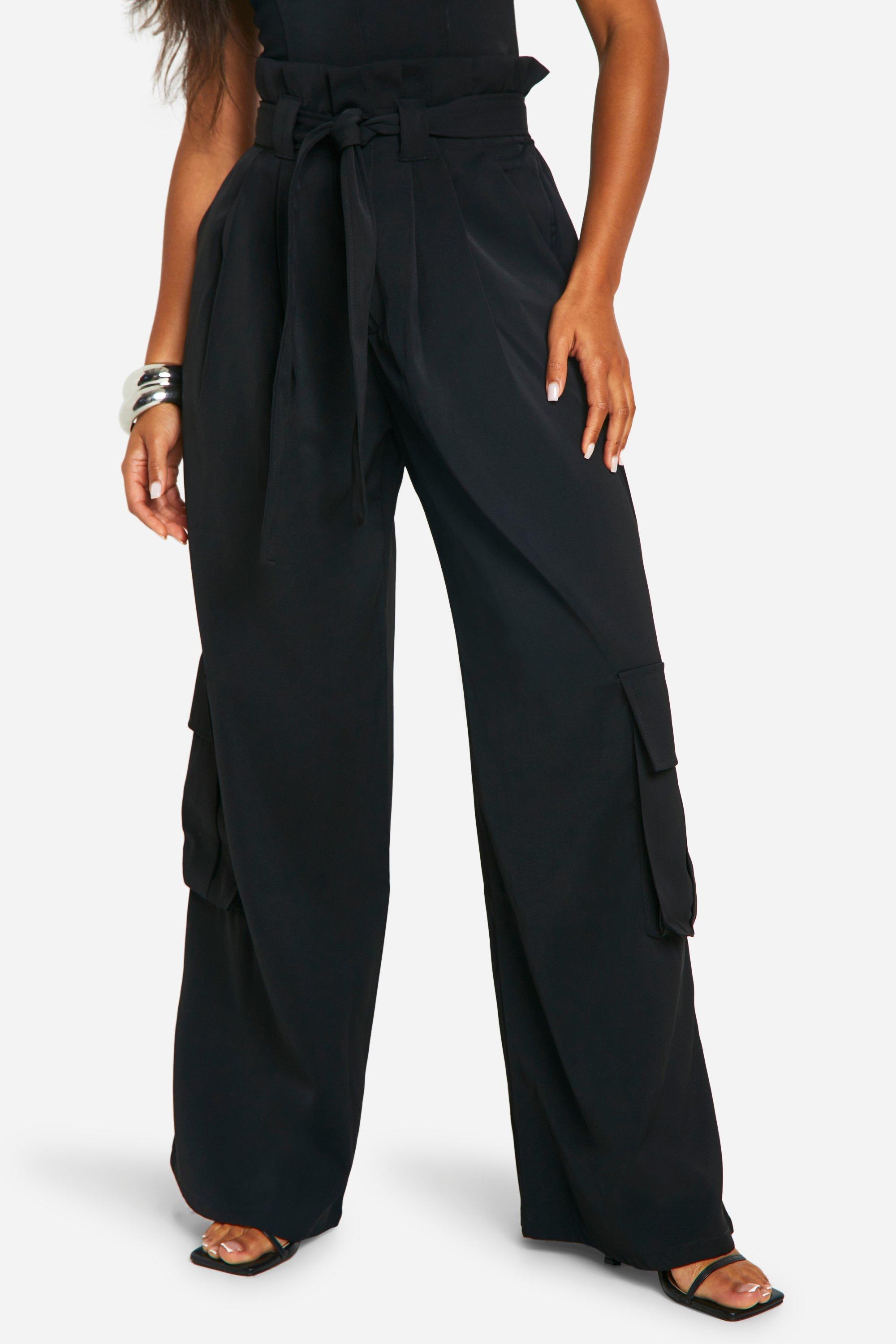 Belted black cargo pants hot sale