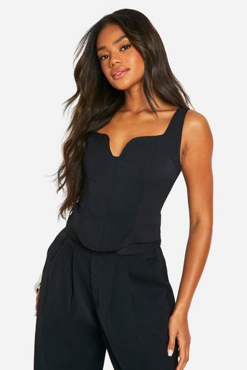 Scoop Structured Woven Corset Top black